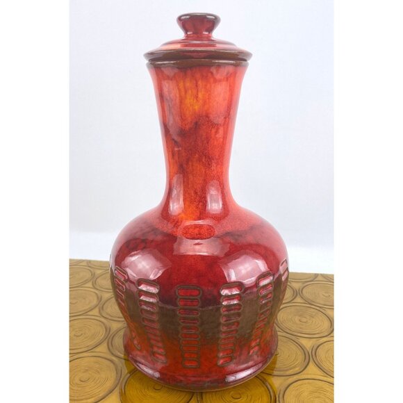 Vintage 60s pottery carafe, GT Beauceware red ceramic carafe with lid - Picture 5 of 10